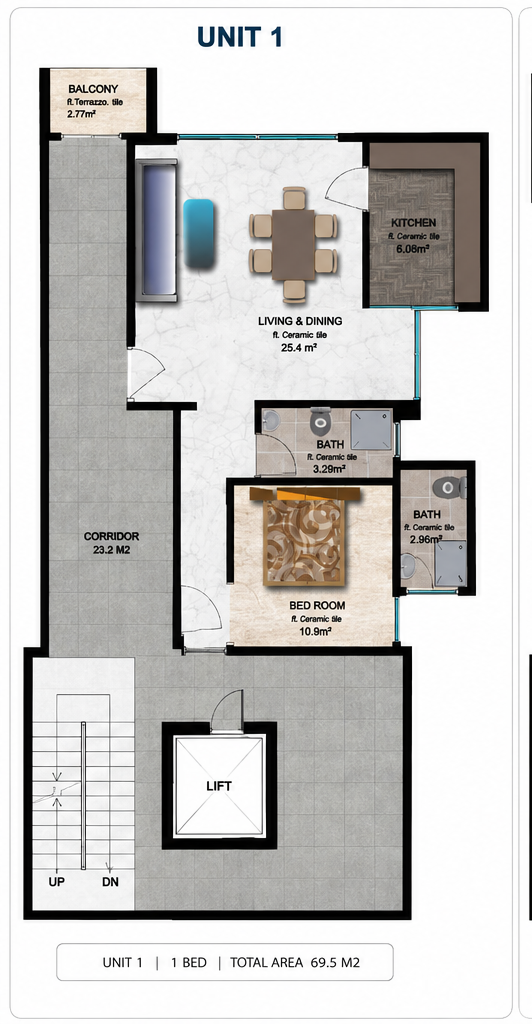 1 Bedroom floor plan — Sheger Tower