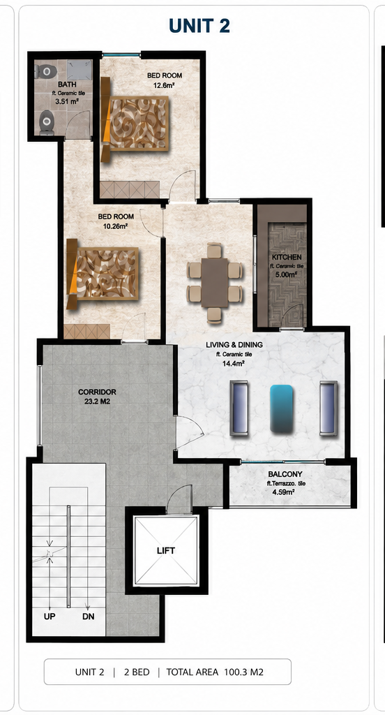 2 Bedroom floor plan — Sheger Tower