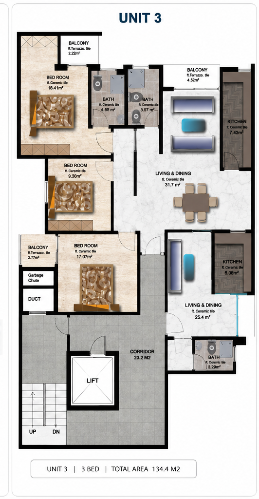Ground floor 3-bedroom plan