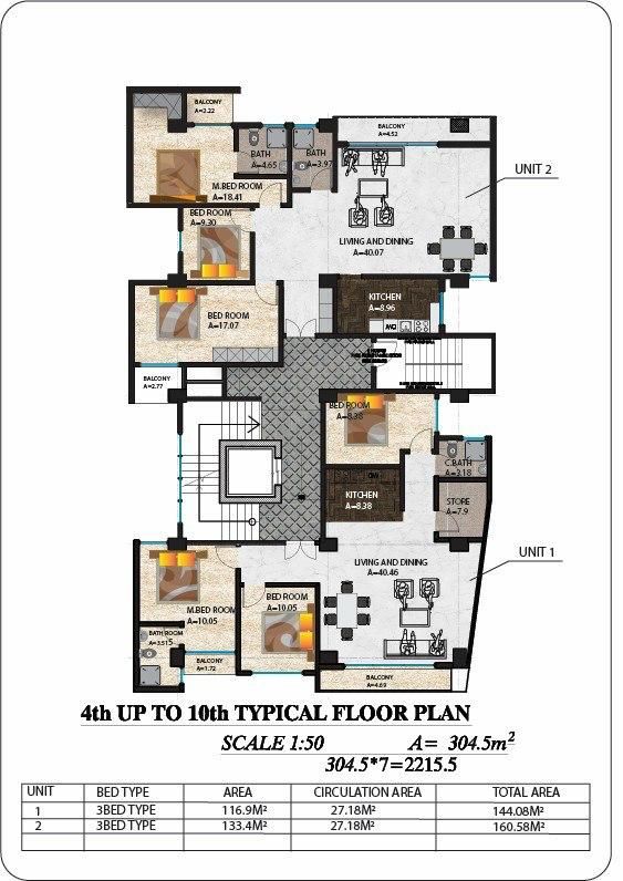 Upper floor 3-bedroom plan