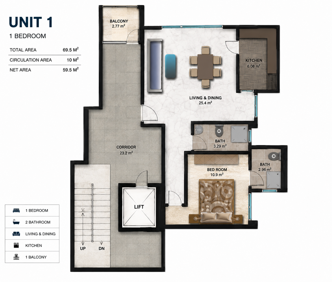 1 Bedroom layout